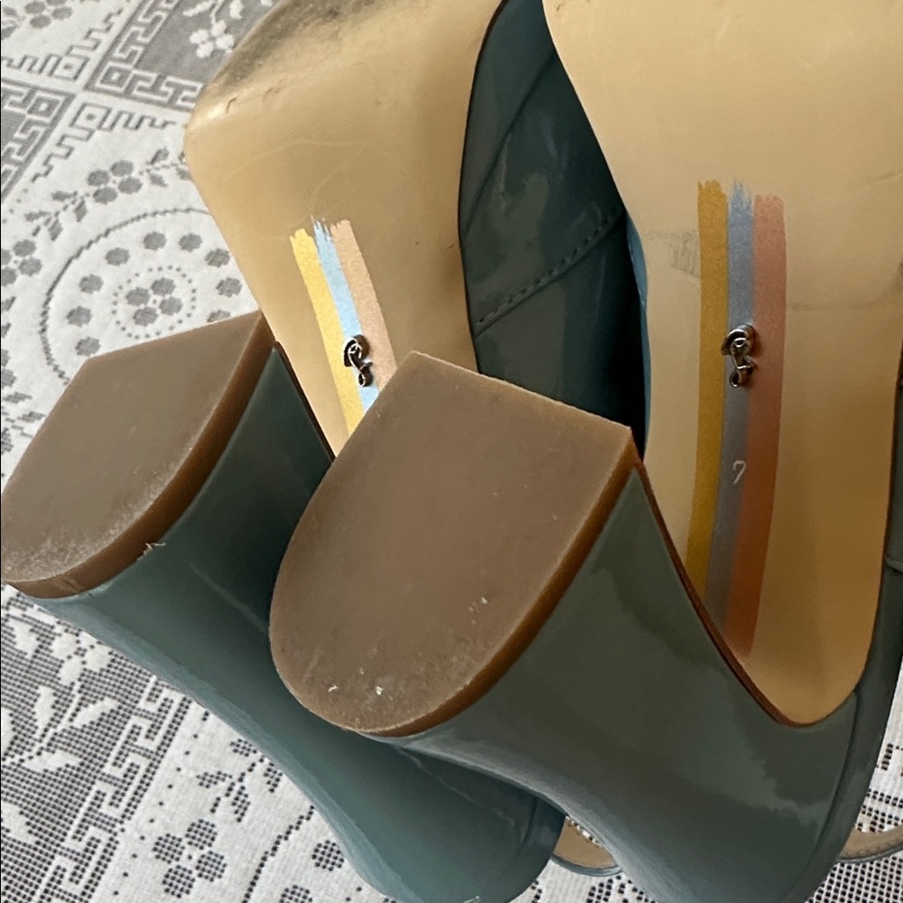 SAM EDELMAN Jildie Slingback Mary Jane Pump Blue Patent Square Toe Block Heel 7 - Picture 7 of 9